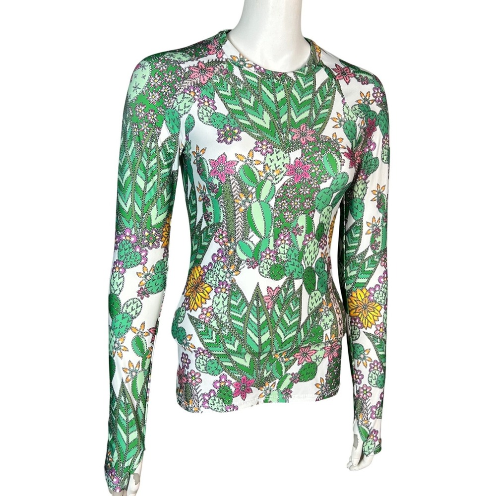 Trina Turk Active Top Womens XS Floral Tropical Long Sleeve Rash Guard Swim Hike